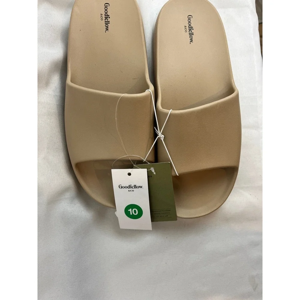 Goodfellow & Co Mens Slide Sandals Tan Beige Comfort Contour Footbed Size 10 NEW